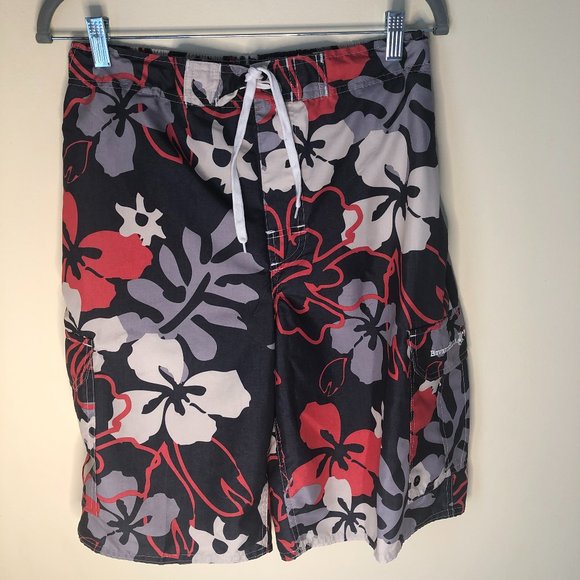 BEVERLY HILLS POLO CLUB Beachy Coastal Hawaiian Floral Swim Trunks Vacation - Picture 2 of 11